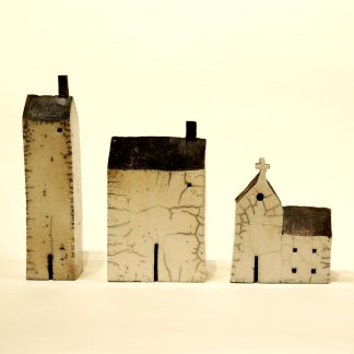 raku glaze ceramic house sculpture