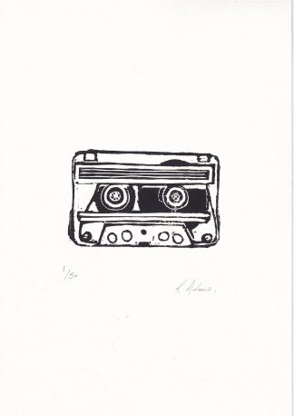 Kirsteen Adams - Cassette Tape linocut print