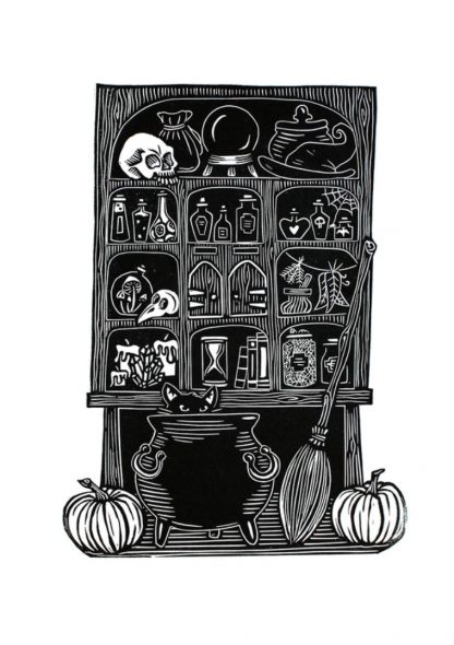 Vicky Gomez - Potions Cabinet - Handmade linocut art print