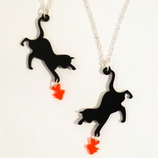 Acrylic Fishing Cat Necklace (925 Silver Chain)