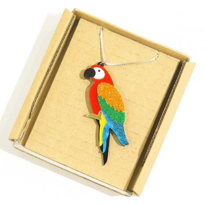 Acrylic Parrot Necklace (925 Silver Chain)