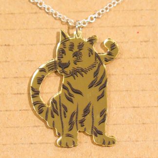 Acrylic Gold Tiger Necklace (925 Silver Chain)